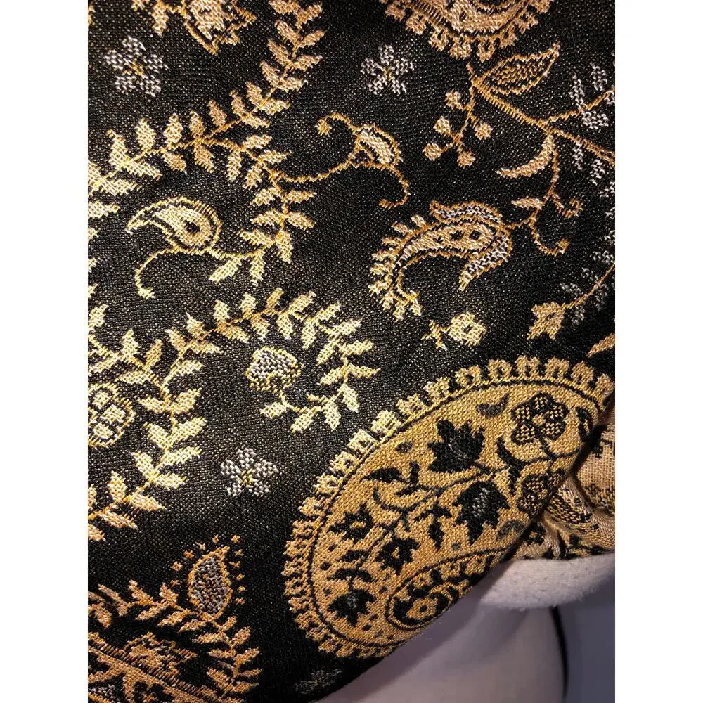 Rising Tide Infinity Scarf Paisley Crochet Trim Brown Tan Beige Handcrafted